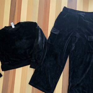 90 Degree By Reflex Kids Black Velour Matching Set Wide Leg Bottoms Size M 10